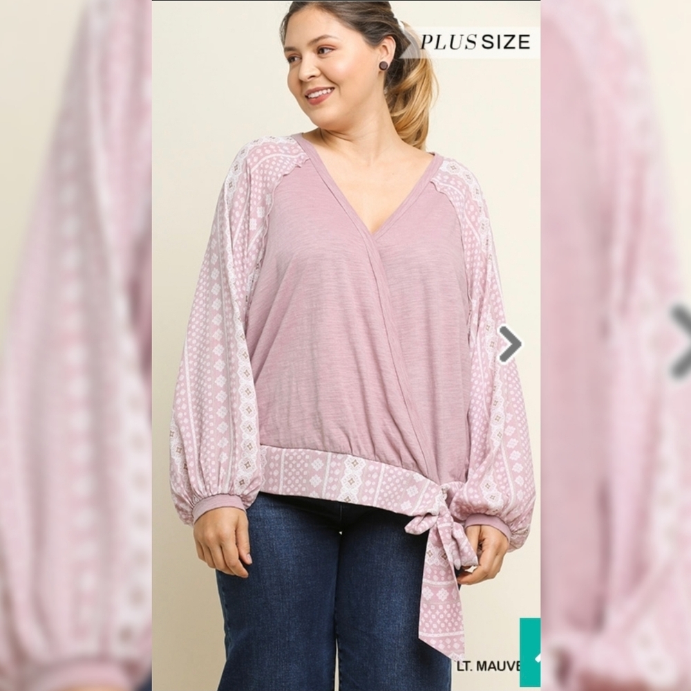 Umgee Lt Mauve Long Puff Sleeve top